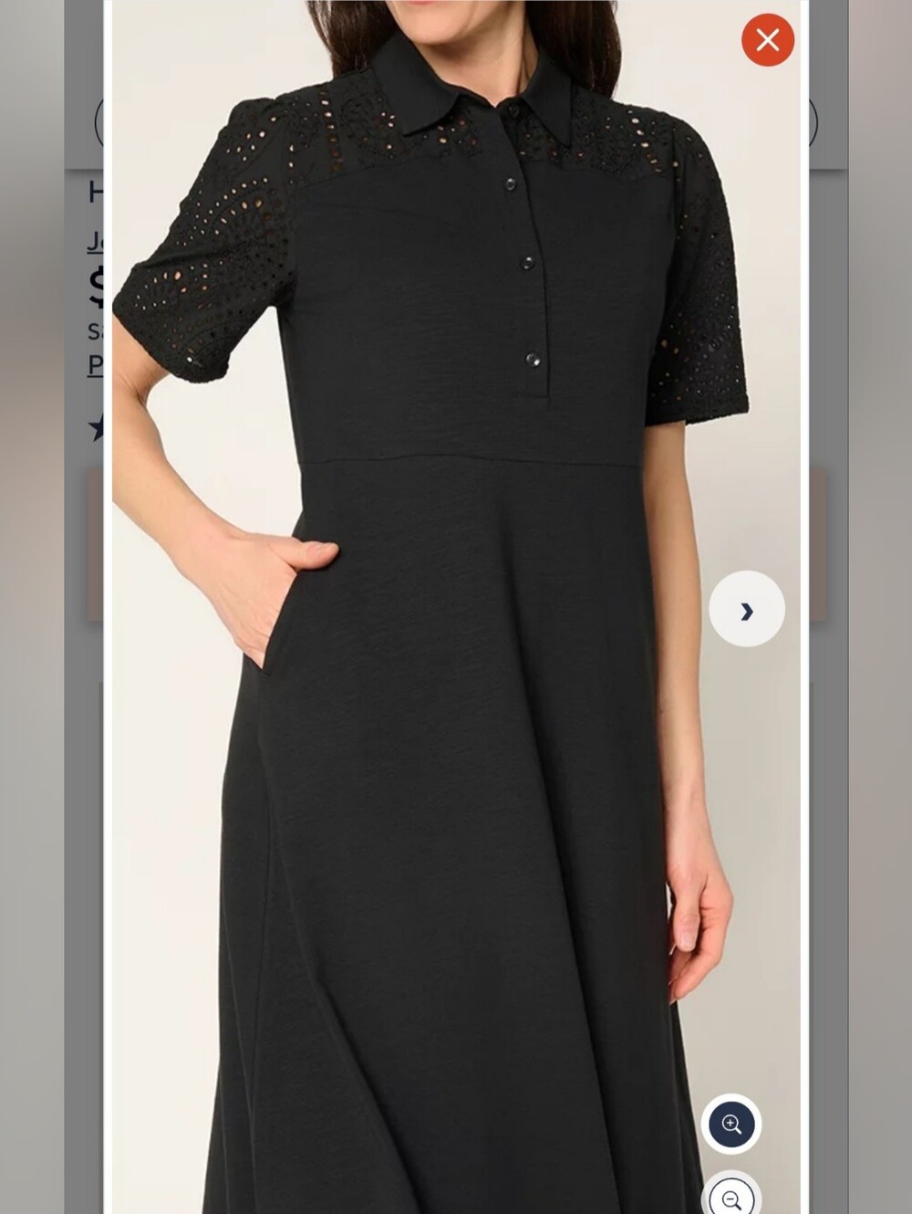 Joan Rivers Black Eyelet Short Sleeve Henley Midi Dress Large New